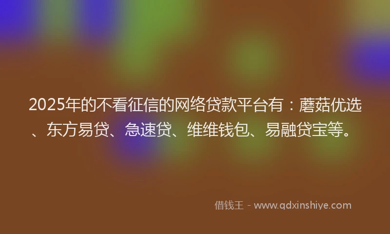 2025年的不看征信的网络贷款平台有：蘑菇优选、东方易贷、急速贷、维维钱包、易融贷宝等。
