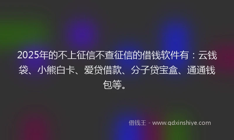 2025年的不上征信不查征信的借钱软件有：云钱袋、小熊白卡、爱贷借款、分子贷宝盒、通通钱包等。