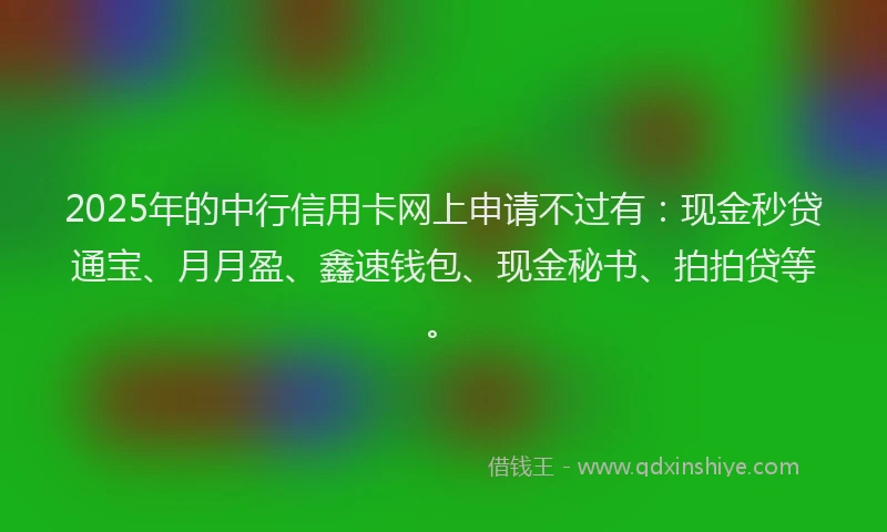 2025年的中行信用卡网上申请不过有：现金秒贷通宝、月月盈、鑫速钱包、现金秘书、拍拍贷等。