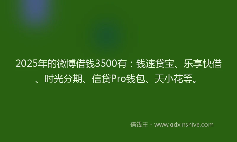 2025年的微博借钱3500有：钱速贷宝、乐享快借、时光分期、信贷Pro钱包、天小花等。