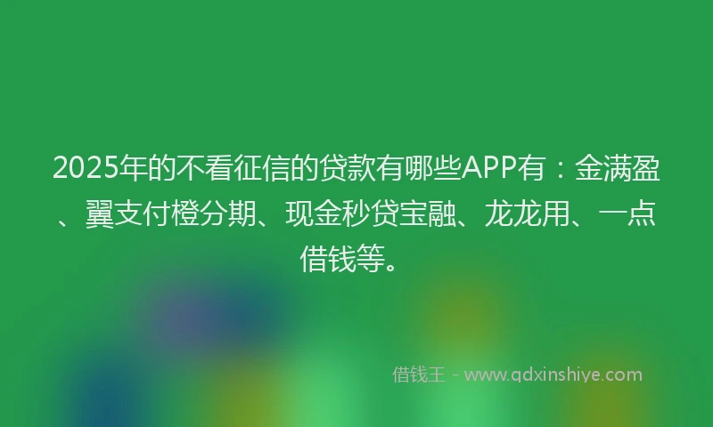 2025年的不看征信的贷款有哪些APP有：金满盈、翼支付橙分期、现金秒贷宝融、龙龙用、一点借钱等。