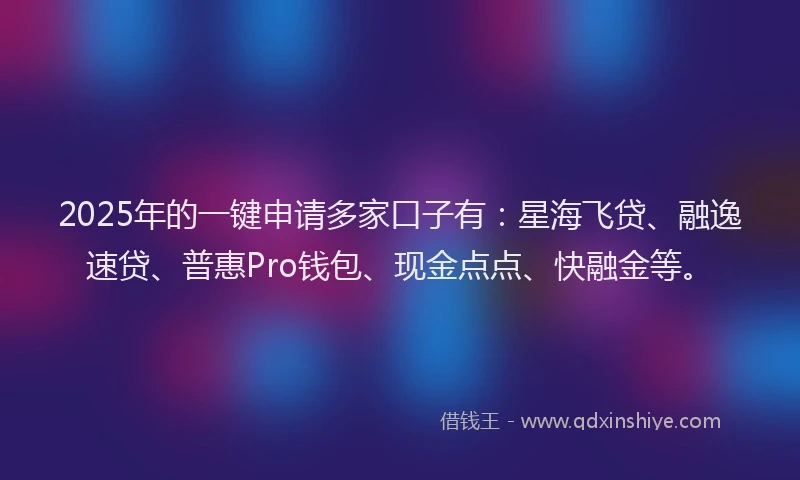 2025年的一键申请多家口子有：星海飞贷、融逸速贷、普惠Pro钱包、现金点点、快融金等。