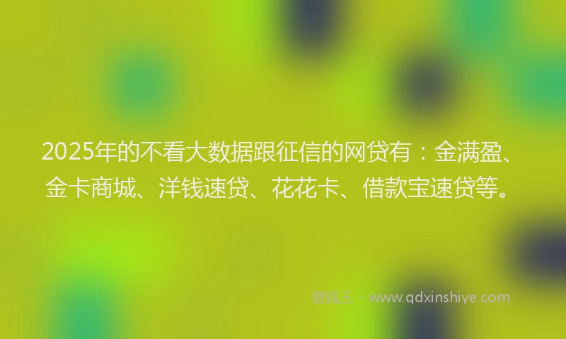 2025年的不看大数据跟征信的网贷有：金满盈、金卡商城、洋钱速贷、花花卡、借款宝速贷等。