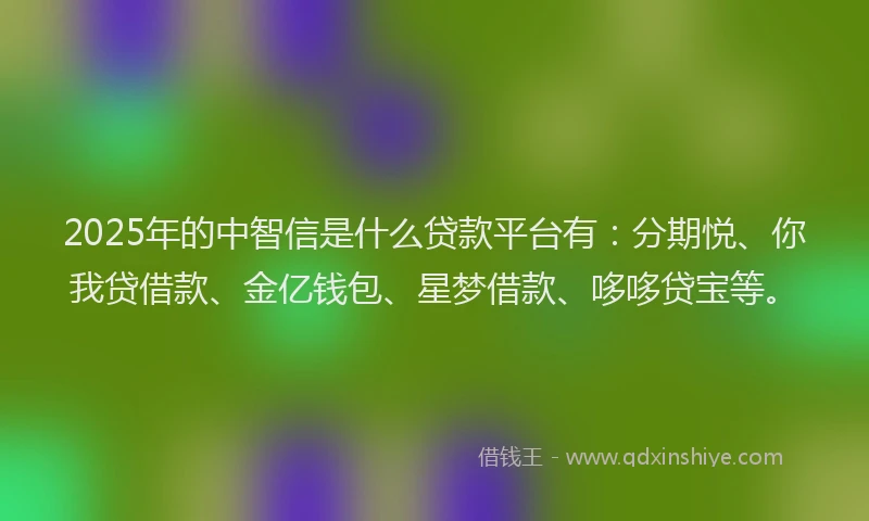 2025年的中智信是什么贷款平台有：分期悦、你我贷借款、金亿钱包、星梦借款、哆哆贷宝等。