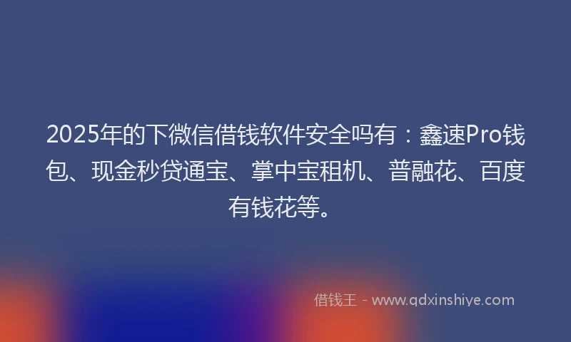 2025年的下微信借钱软件安全吗有：鑫速Pro钱包、现金秒贷通宝、掌中宝租机、普融花、百度有钱花等。