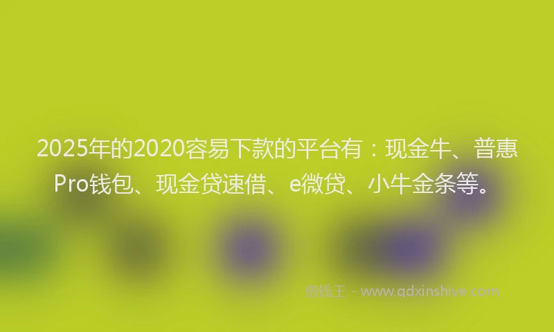2025年的2020容易下款的平台有：现金牛、普惠Pro钱包、现金贷速借、e微贷、小牛金条等。