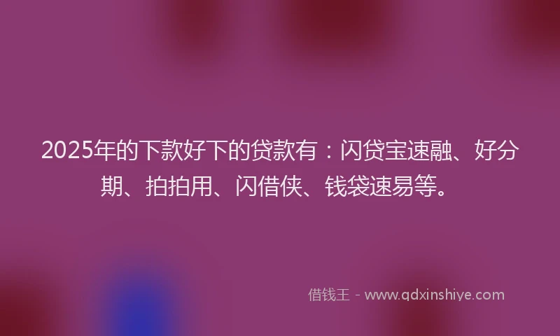 2025年的下款好下的贷款有：闪贷宝速融、好分期、拍拍用、闪借侠、钱袋速易等。