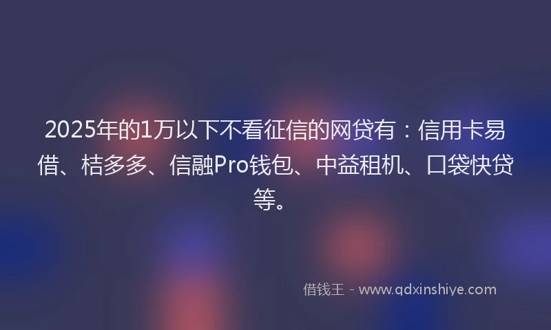 2025年的1万以下不看征信的网贷有：信用卡易借、桔多多、信融Pro钱包、中益租机、口袋快贷等。