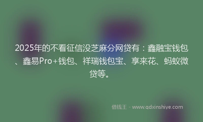 2025年的不看征信没芝麻分网贷有：鑫融宝钱包、鑫易Pro+钱包、祥瑞钱包宝、享来花、蚂蚁微贷等。