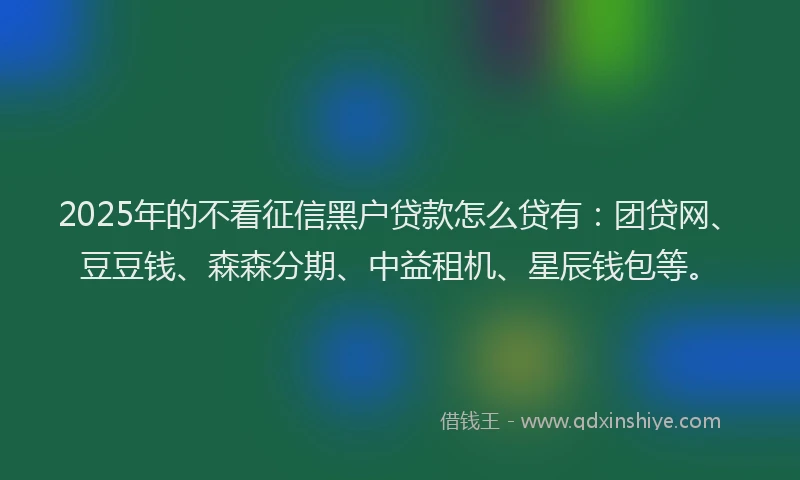 2025年的不看征信黑户贷款怎么贷有：团贷网、豆豆钱、森森分期、中益租机、星辰钱包等。