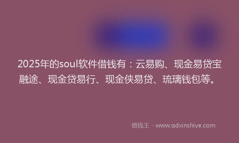 2025年的soul软件借钱有：云易购、现金易贷宝融途、现金贷易行、现金侠易贷、琉璃钱包等。
