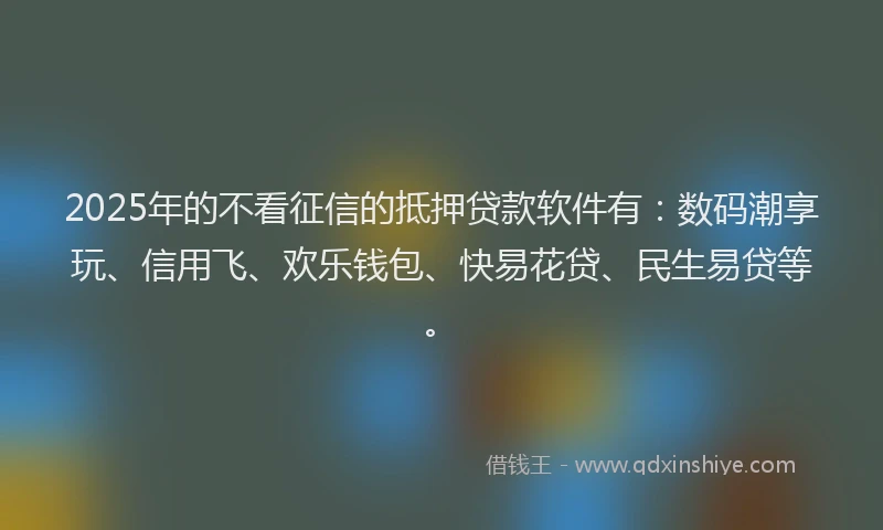2025年的不看征信的抵押贷款软件有：数码潮享玩、信用飞、欢乐钱包、快易花贷、民生易贷等。