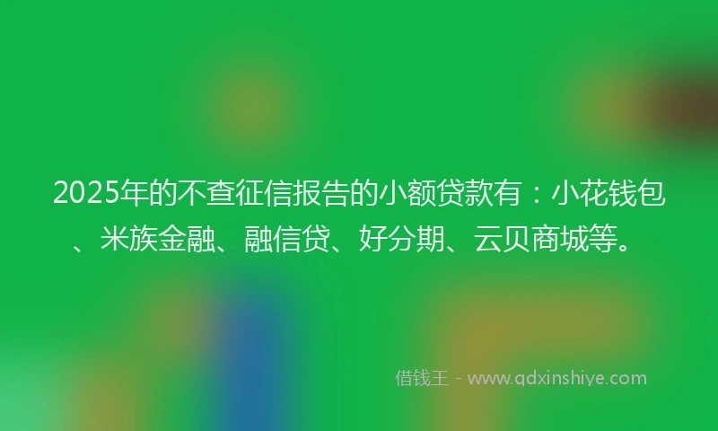2025年的不查征信报告的小额贷款有：小花钱包、米族金融、融信贷、好分期、云贝商城等。