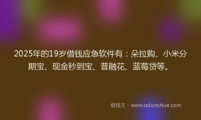 2025年的19岁借钱应急软件有：朵拉购、小米分期宝、现金秒到宝、普融花、蓝莓贷等。