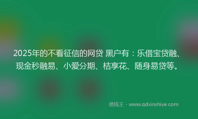 2025年的不看征信的网贷 黑户有：乐借宝贷融、现金秒融易、小爱分期、桔享花、随身易贷等。