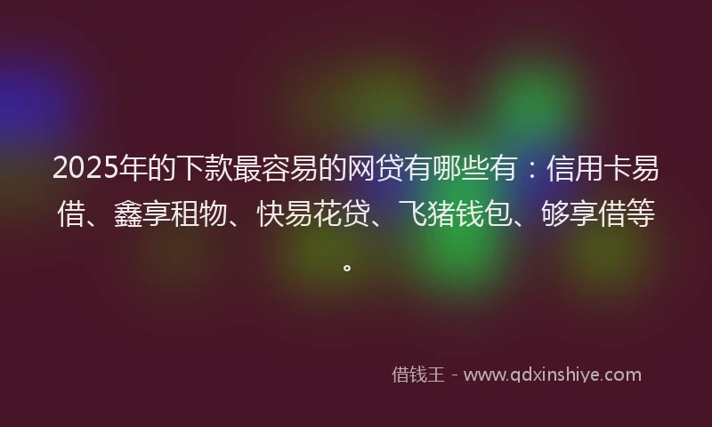 2025年的下款最容易的网贷有哪些有：信用卡易借、鑫享租物、快易花贷、飞猪钱包、够享借等。