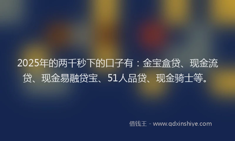 2025年的两千秒下的口子有：金宝盒贷、现金流贷、现金易融贷宝、51人品贷、现金骑士等。