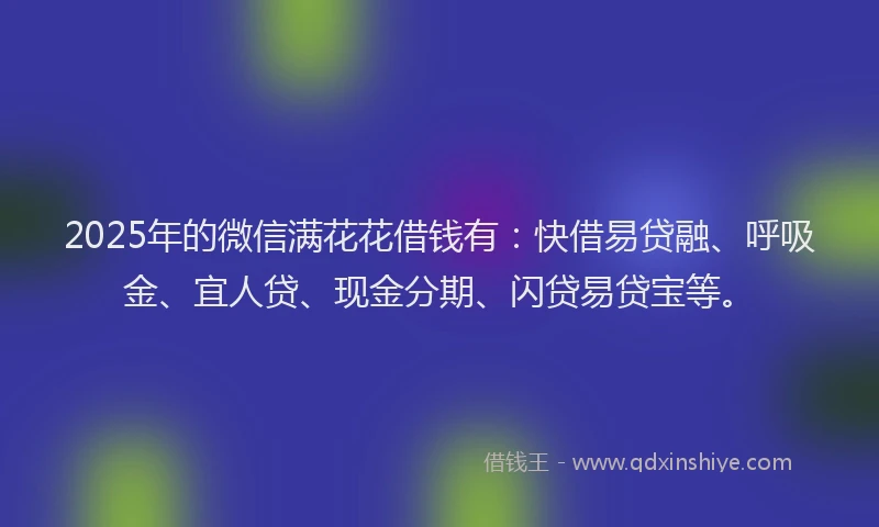 2025年的微信满花花借钱有：快借易贷融、呼吸金、宜人贷、现金分期、闪贷易贷宝等。