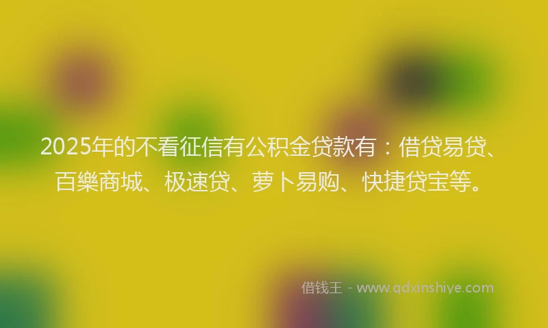 2025年的不看征信有公积金贷款有：借贷易贷、百樂商城、极速贷、萝卜易购、快捷贷宝等。
