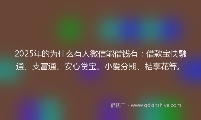 2025年的为什么有人微信能借钱有：借款宝快融通、支富通、安心贷宝、小爱分期、桔享花等。