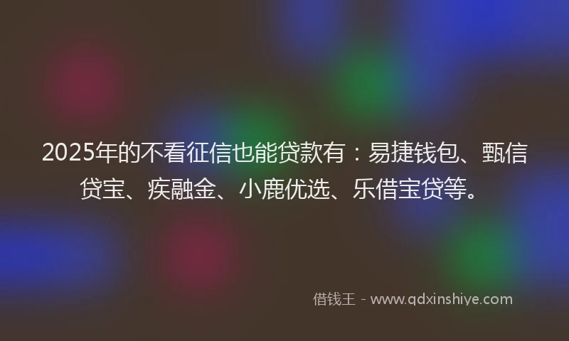 2025年的不看征信也能贷款有：易捷钱包、甄信贷宝、疾融金、小鹿优选、乐借宝贷等。