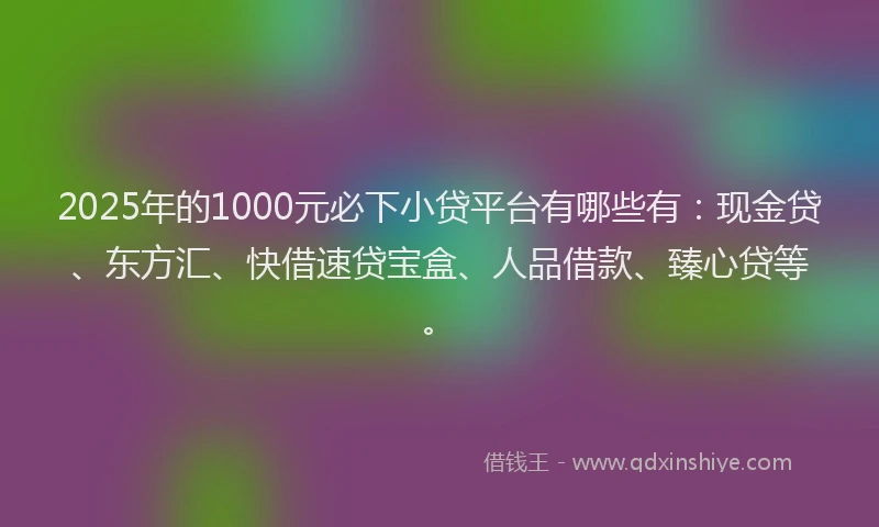 2025年的1000元必下小贷平台有哪些有：现金贷、东方汇、快借速贷宝盒、人品借款、臻心贷等。