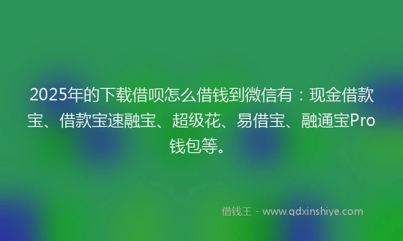 2025年的下载借呗怎么借钱到微信有：现金借款宝、借款宝速融宝、超级花、易借宝、融通宝Pro钱包等。