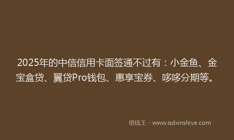 2025年的中信信用卡面签通不过有：小金鱼、金宝盒贷、翼贷Pro钱包、惠享宝券、哆哆分期等。