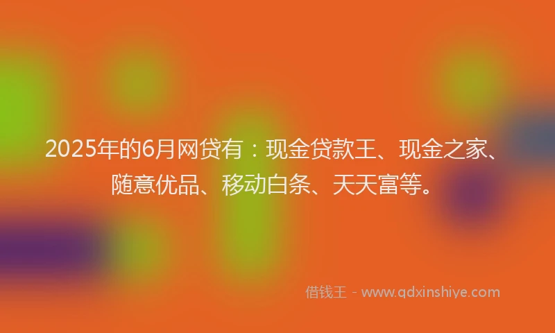 2025年的6月网贷有：现金贷款王、现金之家、随意优品、移动白条、天天富等。