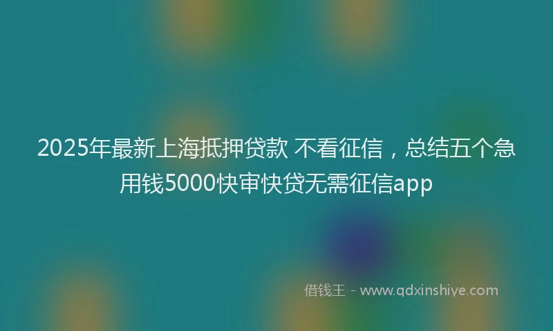 2025年最新上海抵押贷款 不看征信，总结五个急用钱5000快审快贷无需征信app