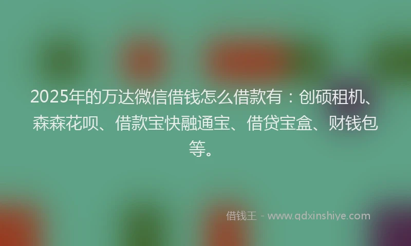 2025年的万达微信借钱怎么借款有：创硕租机、森森花呗、借款宝快融通宝、借贷宝盒、财钱包等。