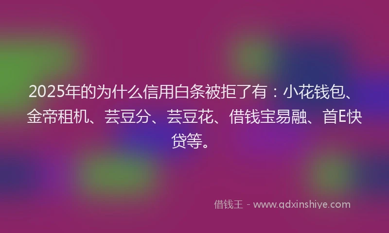 2025年的为什么信用白条被拒了有：小花钱包、金帝租机、芸豆分、芸豆花、借钱宝易融、首E快贷等。