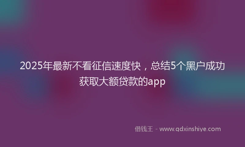 2025年最新不看征信速度快，总结5个黑户成功获取大额贷款的app