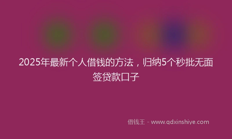 2025年最新个人借钱的方法，归纳5个秒批无面签贷款口子
