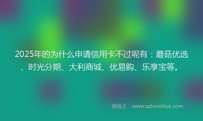 2025年的为什么申请信用卡不过呢有：蘑菇优选、时光分期、大利商城、优易购、乐享宝等。