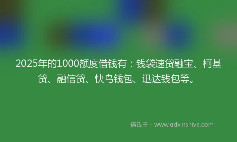 2025年的1000额度借钱有：钱袋速贷融宝、柯基贷、融信贷、快鸟钱包、迅达钱包等。