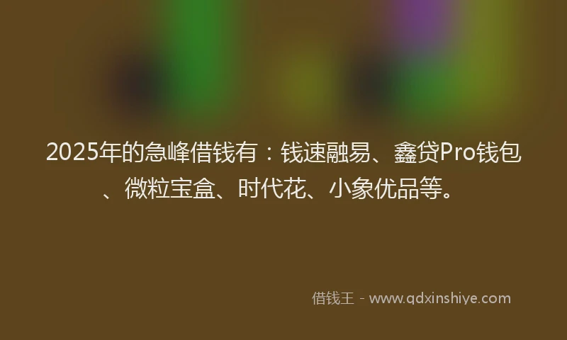 2025年的急峰借钱有：钱速融易、鑫贷Pro钱包、微粒宝盒、时代花、小象优品等。