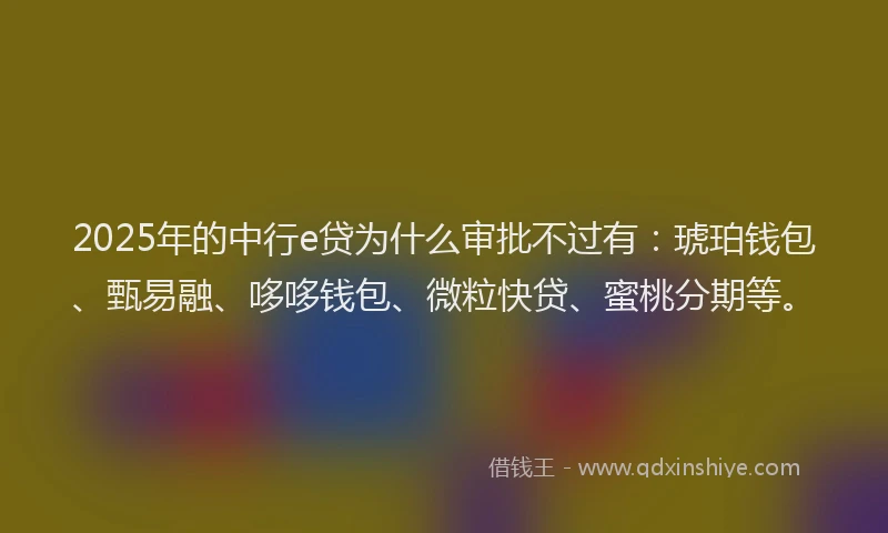 2025年的中行e贷为什么审批不过有：琥珀钱包、甄易融、哆哆钱包、微粒快贷、蜜桃分期等。