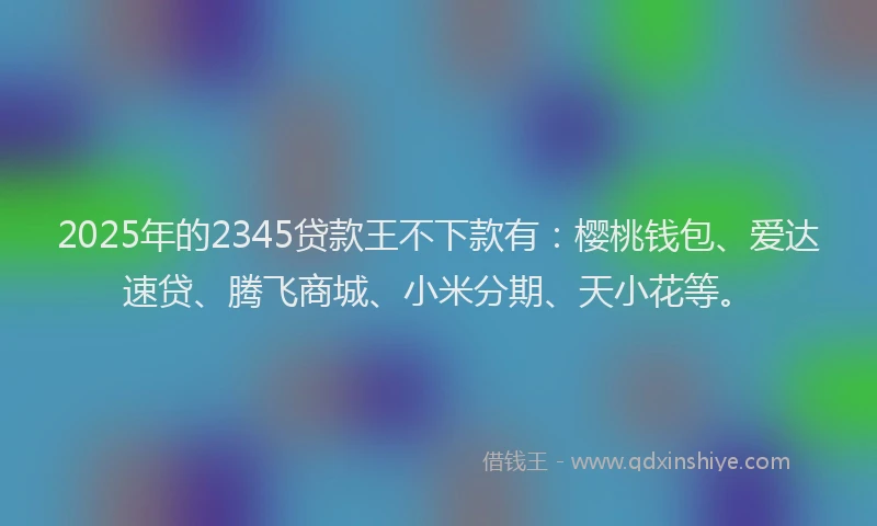 2025年的2345贷款王不下款有：樱桃钱包、爱达速贷、腾飞商城、小米分期、天小花等。