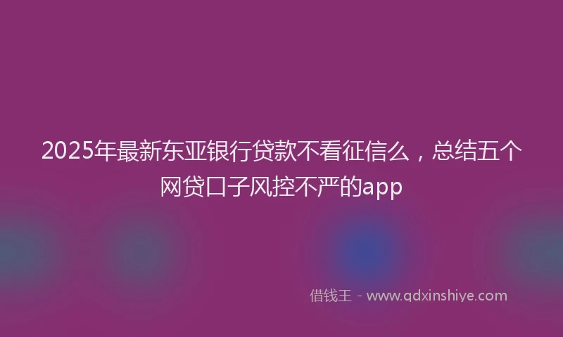 2025年最新东亚银行贷款不看征信么，总结五个网贷口子风控不严的app