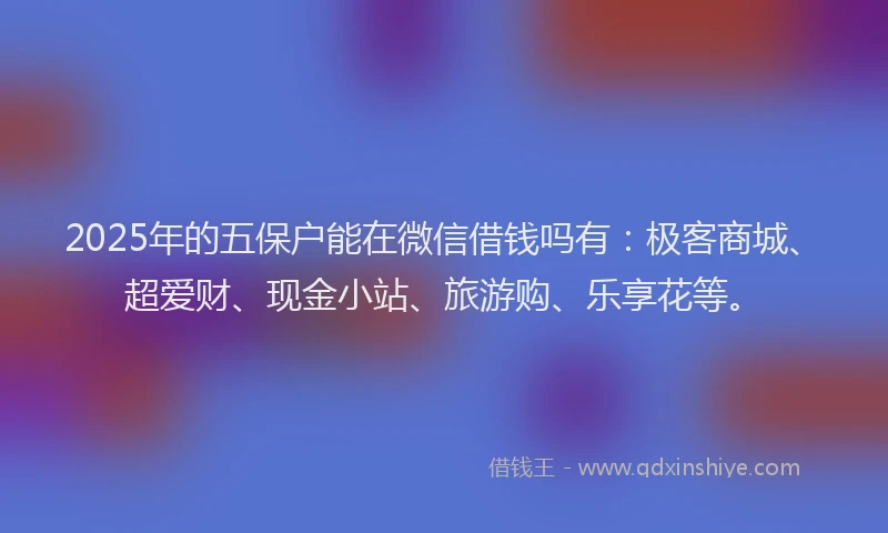 2025年的五保户能在微信借钱吗有：极客商城、超爱财、现金小站、旅游购、乐享花等。