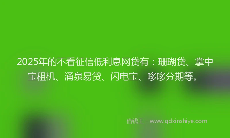2025年的不看征信低利息网贷有：珊瑚贷、掌中宝租机、涌泉易贷、闪电宝、哆哆分期等。