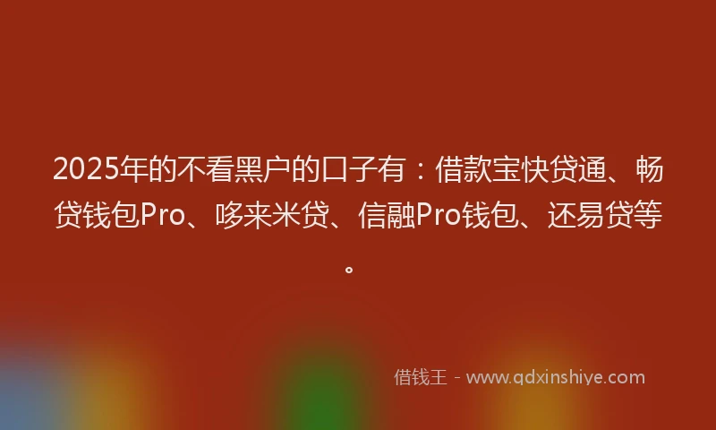 2025年的不看黑户的口子有：借款宝快贷通、畅贷钱包Pro、哆来米贷、信融Pro钱包、还易贷等。