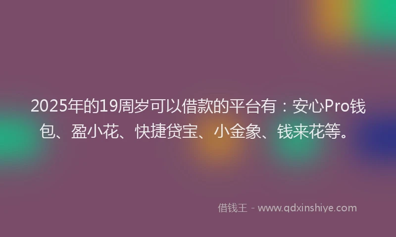 2025年的19周岁可以借款的平台有：安心Pro钱包、盈小花、快捷贷宝、小金象、钱来花等。