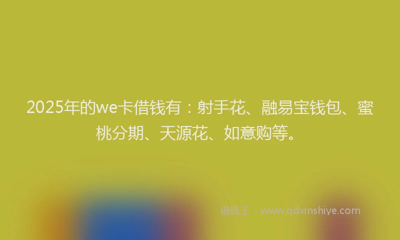 2025年的we卡借钱有：射手花、融易宝钱包、蜜桃分期、天源花、如意购等。