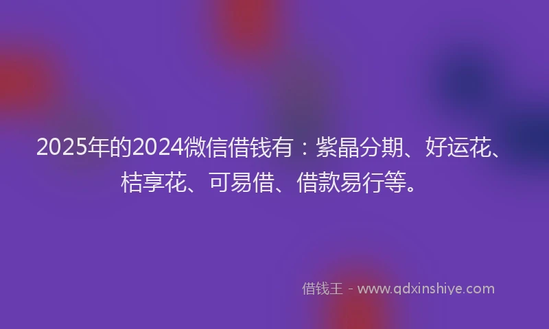 2025年的2024微信借钱有：紫晶分期、好运花、桔享花、可易借、借款易行等。