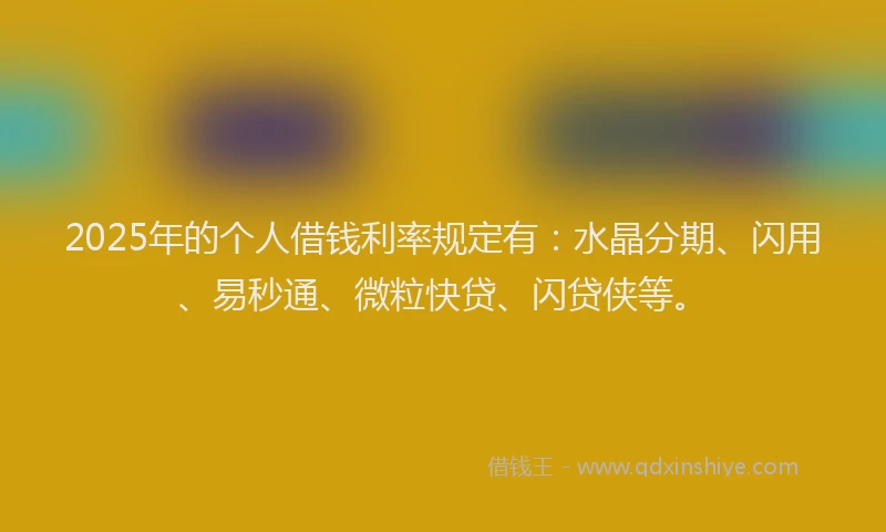 2025年的个人借钱利率规定有：水晶分期、闪用、易秒通、微粒快贷、闪贷侠等。