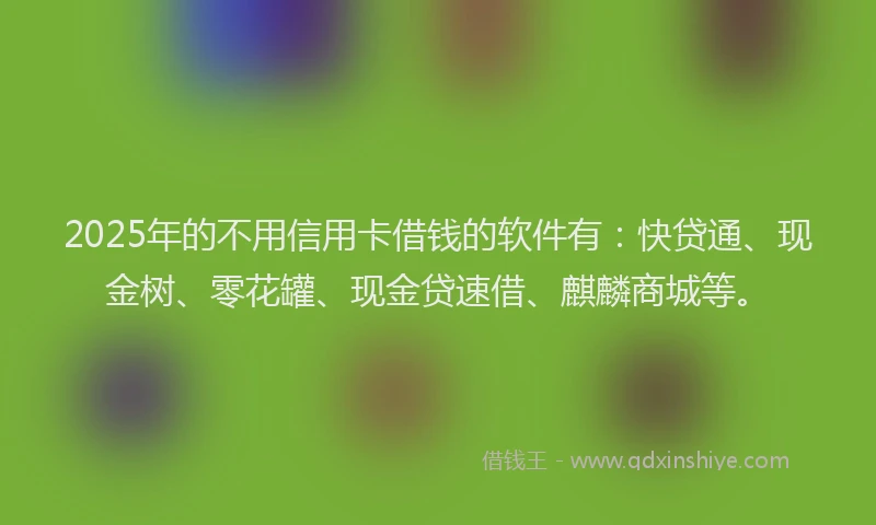 2025年的不用信用卡借钱的软件有：快贷通、现金树、零花罐、现金贷速借、麒麟商城等。