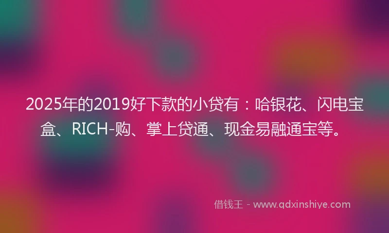2025年的2019好下款的小贷有：哈银花、闪电宝盒、RICH-购、掌上贷通、现金易融通宝等。