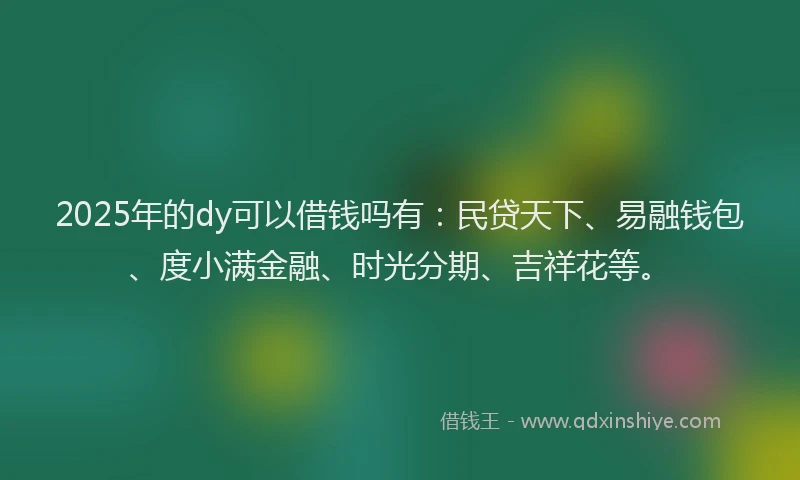 2025年的dy可以借钱吗有：民贷天下、易融钱包、度小满金融、时光分期、吉祥花等。